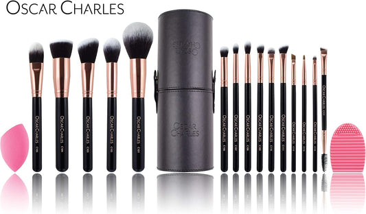 17 Piece Professional Makeup Brush Set: Make up Brushes with Case, Beauty Blender, Brush Cleaner, Product Guide and Gift Box