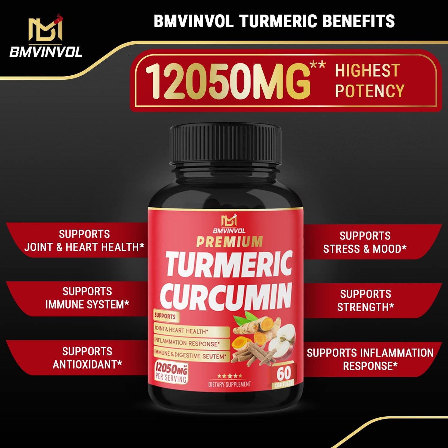 (2 Packs) Premium Turmeric Curcumin Supplement 12050Mg with Ginger, Apple Cider Vinegar, Black Pepper - 95% Curcuminoids