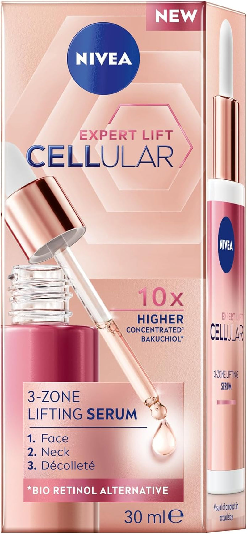 Cellular Expert Lift 3-Zone Lifting Face Serum 30Ml | anti Ageing with Bakuchiol | Firms Skin | Smoothes Fine Lines | Bio Retinol Face Serum Alternative | Lifting & Tightening Serum