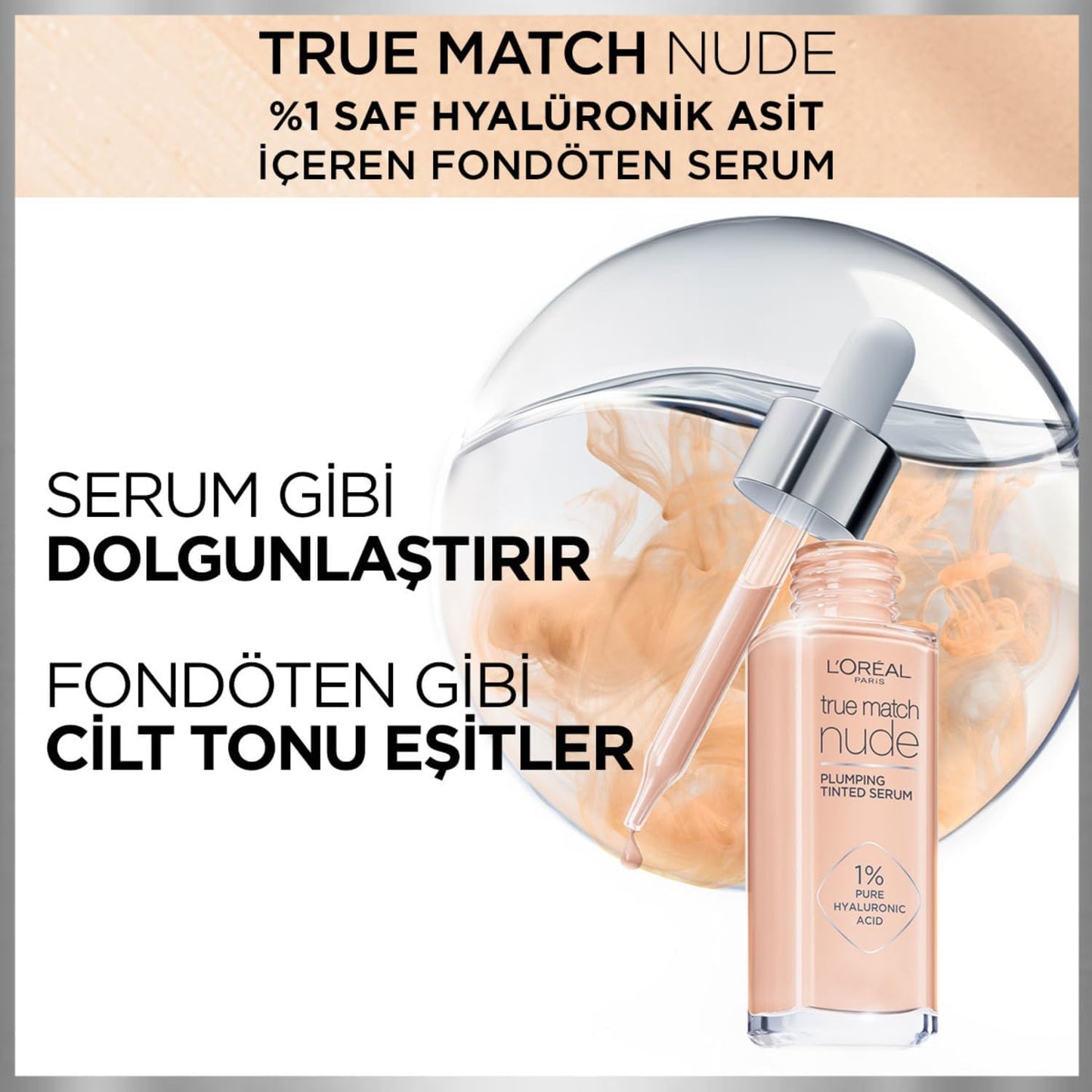 L’Oréal Paris Serum Foundation, Hydrating & Smoothing, True Match Nude Plumping Serum, 30 Ml, Sh