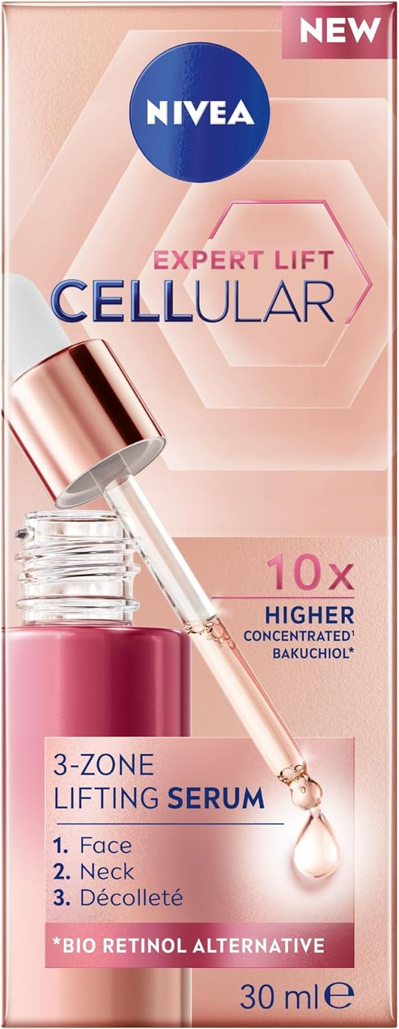 Cellular Expert Lift 3-Zone Lifting Face Serum 30Ml | anti Ageing with Bakuchiol | Firms Skin | Smoothes Fine Lines | Bio Retinol Face Serum Alternative | Lifting & Tightening Serum