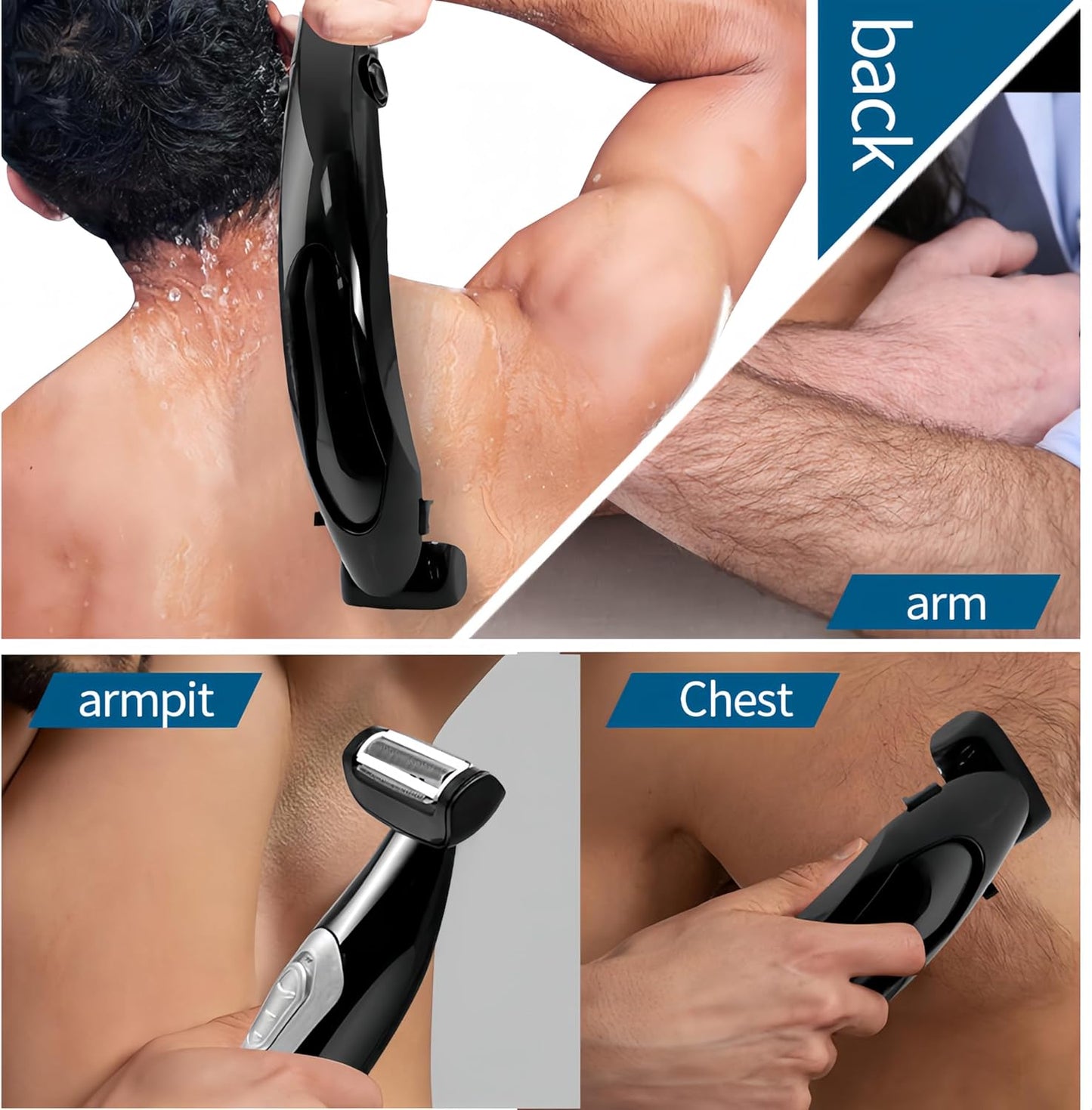 Multi-Fuctional Chest Back Shavers for Men, Wet Dry Use Back Extreme Reach Removable Handle Power Burst Manscaped Shavers for Men‘S Daily Care