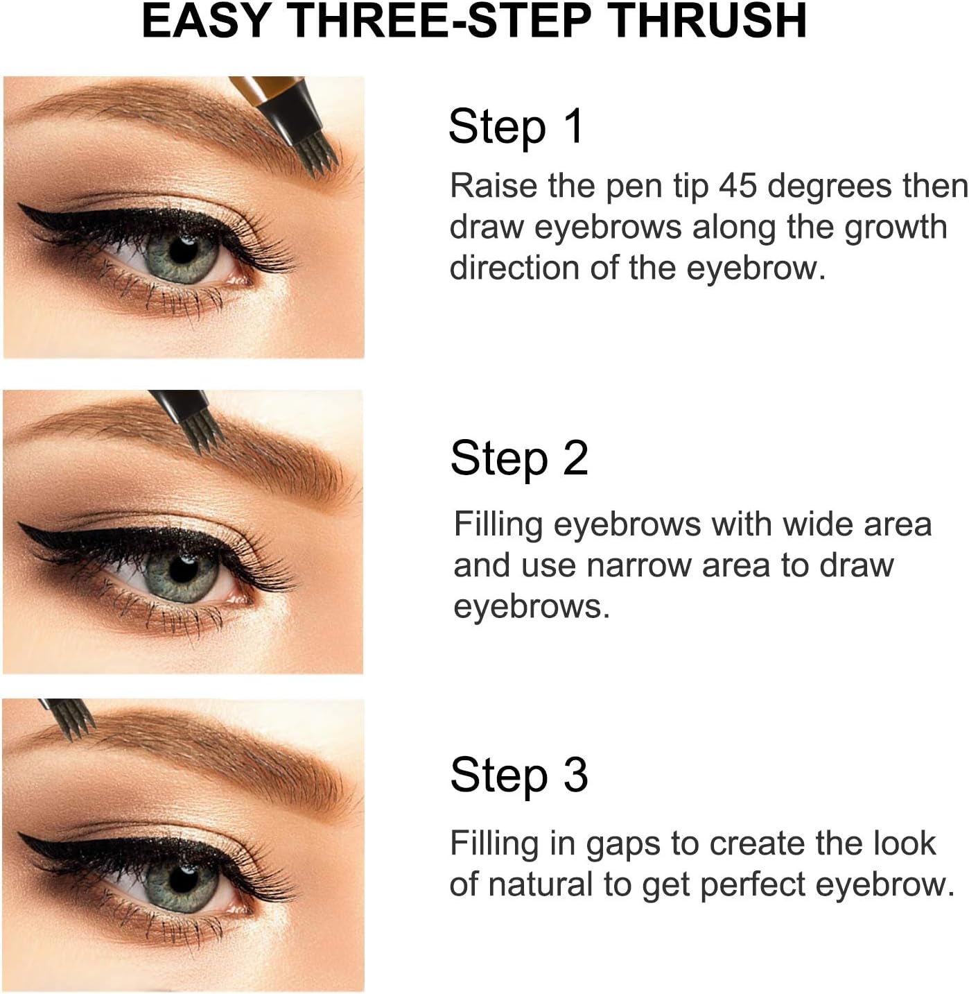 Waterproof Eyebrow Pen - Microblading Eyebrow Pencil with a Micro-Fork Tip Applicator - Creates Natural Looking Brows Makeup Effortlessly