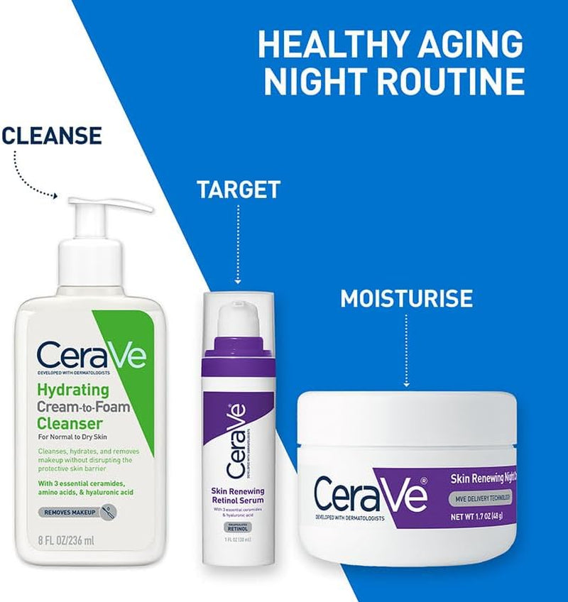 Cerave Skin Renewing Retinol Serum 30Ml, Nourising Anti-Ageing Serum for Younger Looking Skin, Anti-Wrinkle Serum for Fine Lines with Encapsulated Retinol, Hyaluronic Acid + 3 Essential Ceramides