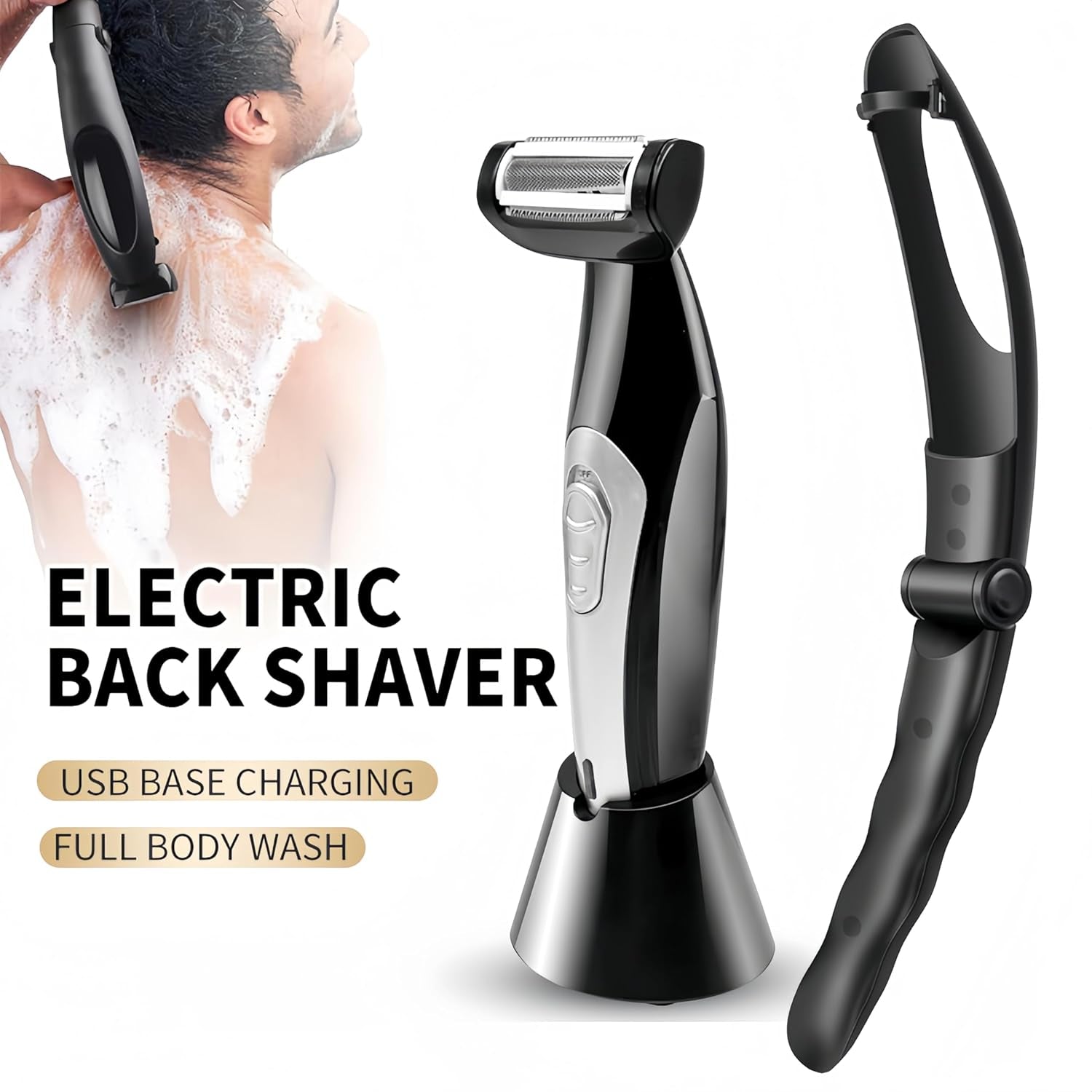 Multi-Fuctional Chest Back Shavers for Men, Wet Dry Use Back Extreme Reach Removable Handle Power Burst Manscaped Shavers for Men‘S Daily Care