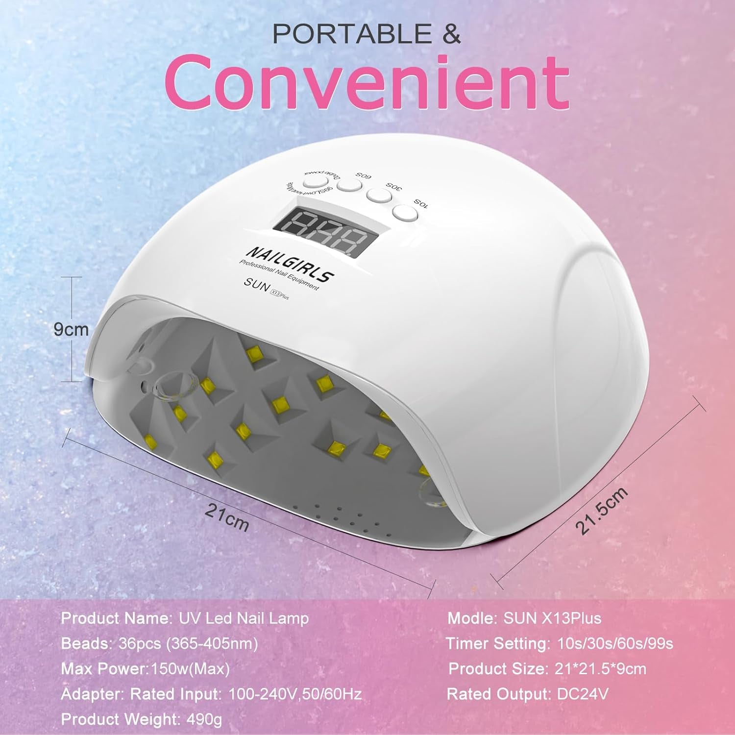 UV LED Nail Lamp,  150W Nail Dryer for Gel Nail Polish 4 Timer Setting with Automatic Sensor, UV Nail Light Curing Lamp for Home, Salon