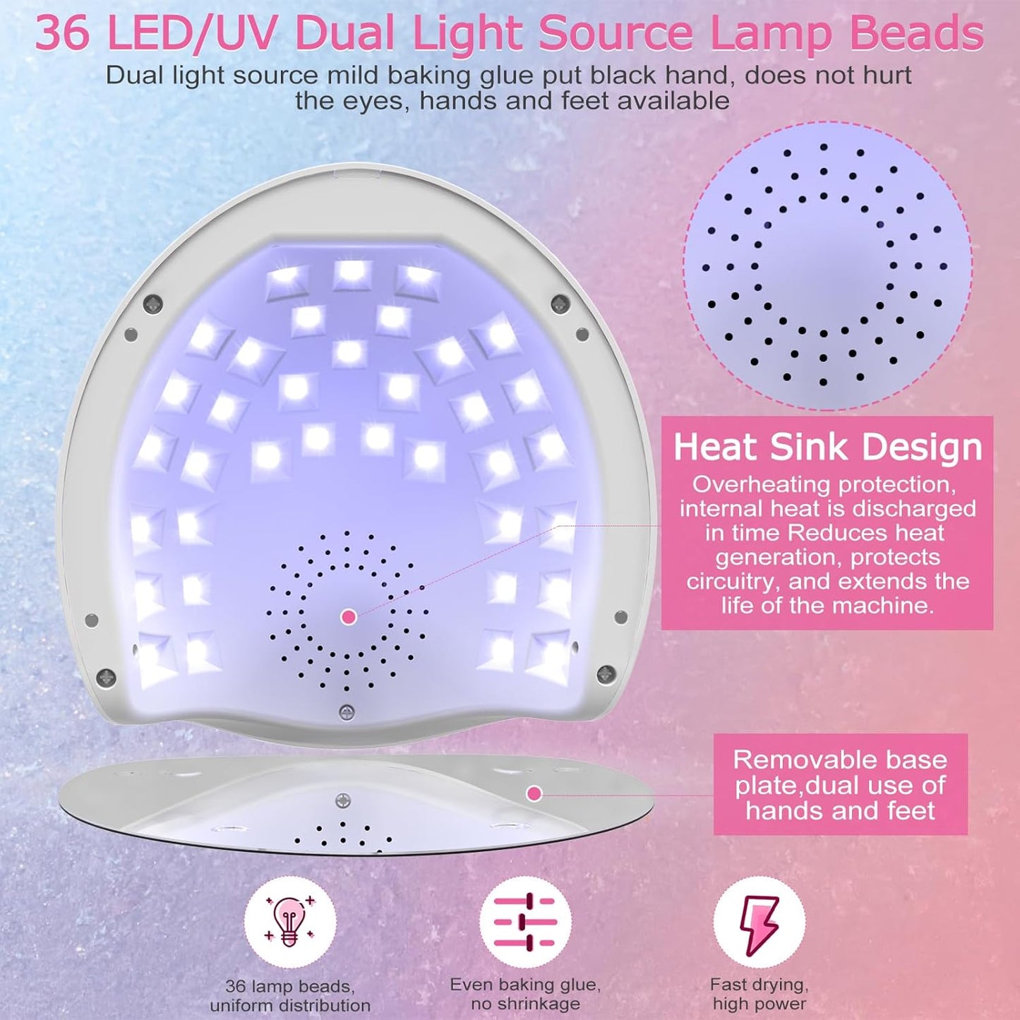 UV LED Nail Lamp,  150W Nail Dryer for Gel Nail Polish 4 Timer Setting with Automatic Sensor, UV Nail Light Curing Lamp for Home, Salon