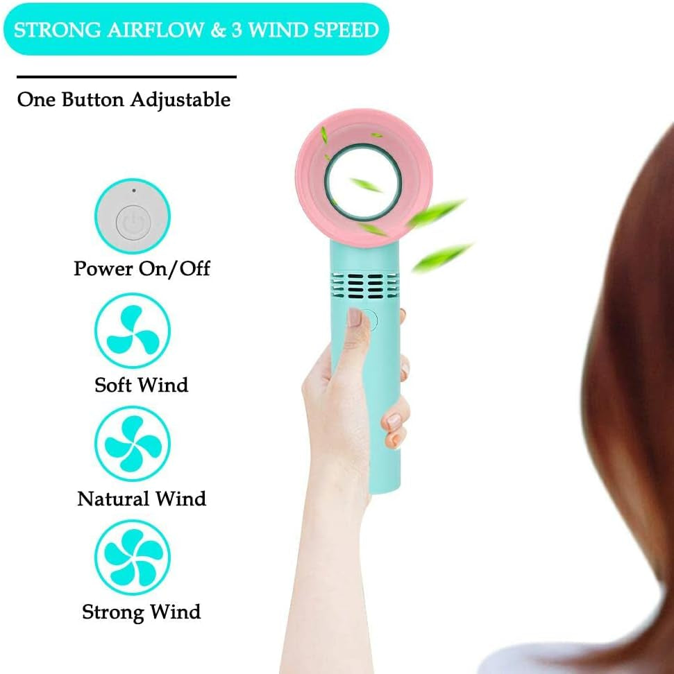 Mini Bladeless Eyelash Fan Dryer, Quiet Portable Mini USB Rechargeable Bladeless Hand Held Fan with Fixed Base Essential Eyelash Extension Supplies for Grafting False Eyelashes (Blue)