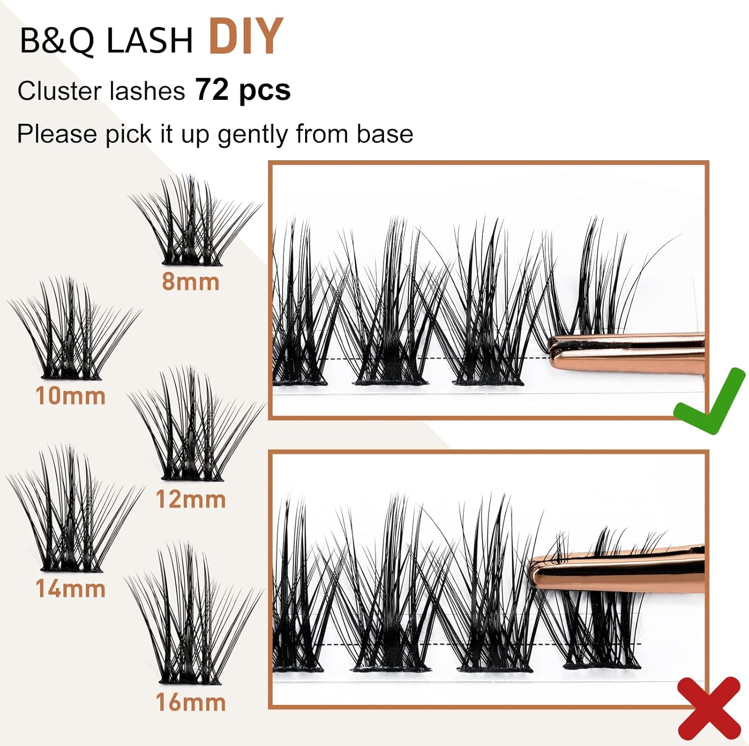 Lash Clusters D Curl 10Mm DIY Eyelash Extensions 72 Clusters Lashes C D Curl LASH Wispy Individual Lashes Eyelash Clusters Extensions Individual Lashes Cluster DIY (B28,8-16Mix)