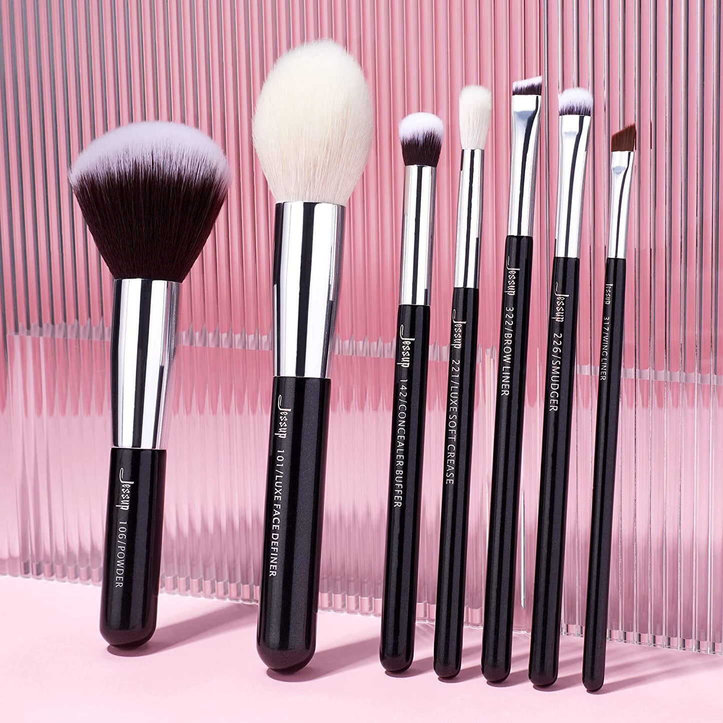 25Pcs Professional Makeup Brush Set Foundation Powder Concealer Eyeshadow Blending Blush Highlighter Natural-Synthetic Hair Brushes (Black/Silver),T175