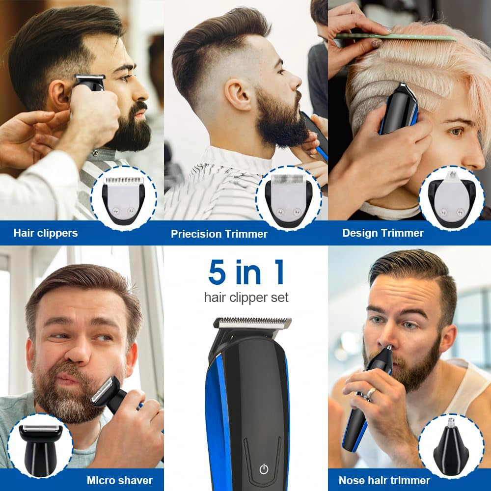 Beard Trimmer Hair Clipper, Electric Cordless Men’S 5 in 1 Grooming Kit, Hair Trimmer & Mustache Trimmer & Ear Nose Hair Trimmer& Foil Trimmer with Blade Waterproof USB Rechargeable