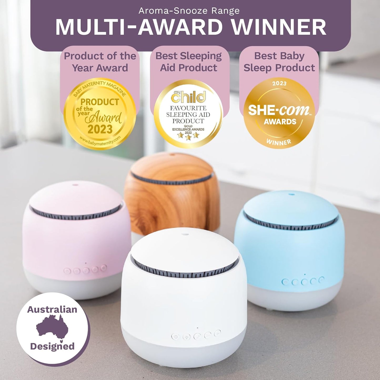 Aroma-Snooze Essential Oil Diffuser Vaporizer - Cool Mist Air Humidifier & White Noise Machine | 7-In-1 Aromatherapy Baby Sleep Aid, Purified Mist with 5 Soothing Sounds, LED Colours