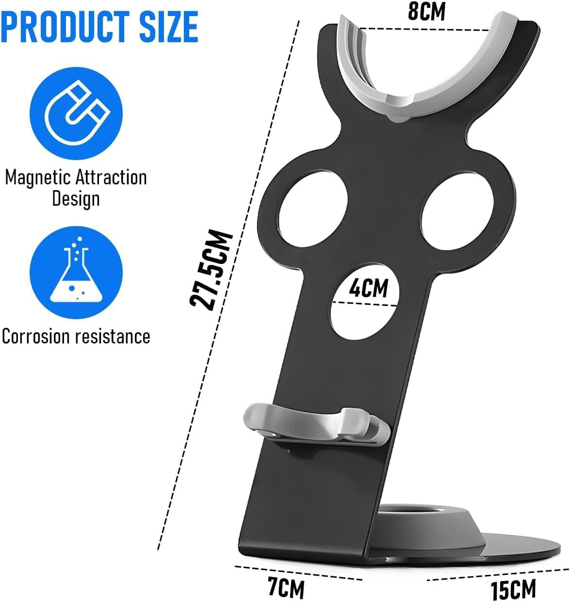 Hair Dryer Stand Hair Dryer Holder Supersonic, Magnetic Stand Holder with Power Plug Cable Organizer, Aluminum Alloy Bracket, Bathroom Organizer Supersonic Hair Dryer, Diffuser and Nozzles