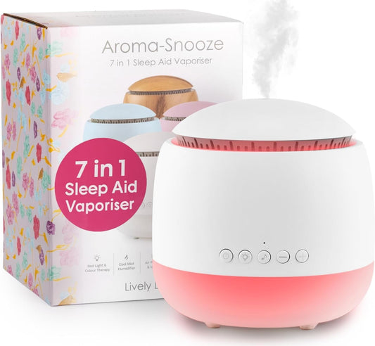Aroma-Snooze Essential Oil Diffuser Vaporizer - Cool Mist Air Humidifier & White Noise Machine | 7-In-1 Aromatherapy Baby Sleep Aid, Purified Mist with 5 Soothing Sounds, LED Colours