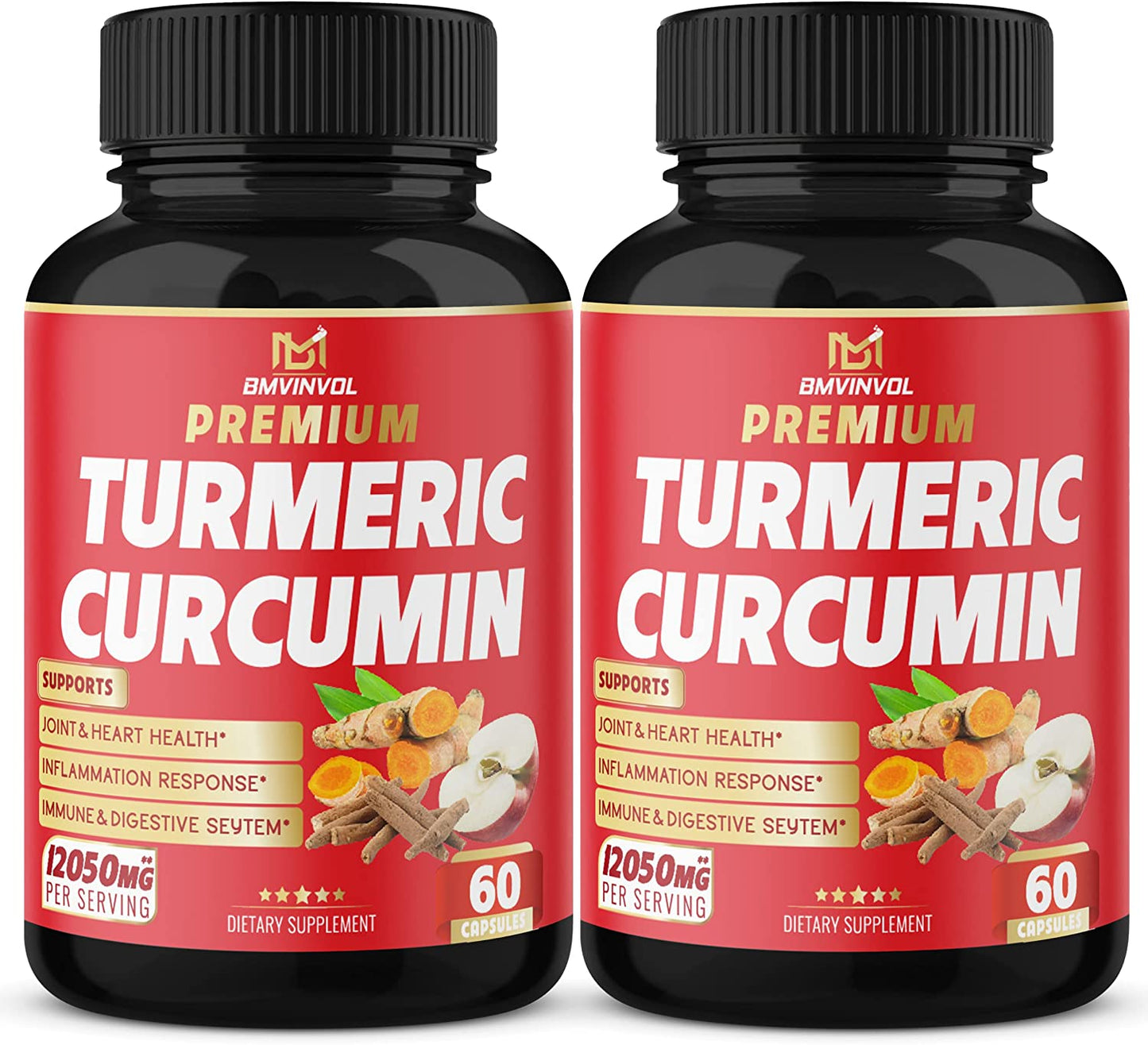 (2 Packs) Premium Turmeric Curcumin Supplement 12050Mg with Ginger, Apple Cider Vinegar, Black Pepper - 95% Curcuminoids
