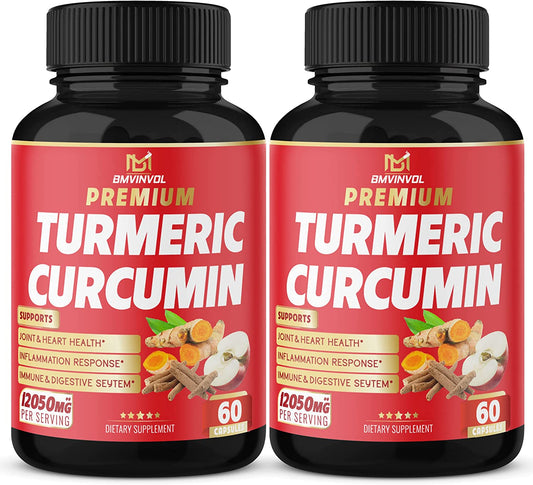 (2 Packs) Premium Turmeric Curcumin Supplement 12050Mg with Ginger, Apple Cider Vinegar, Black Pepper - 95% Curcuminoids