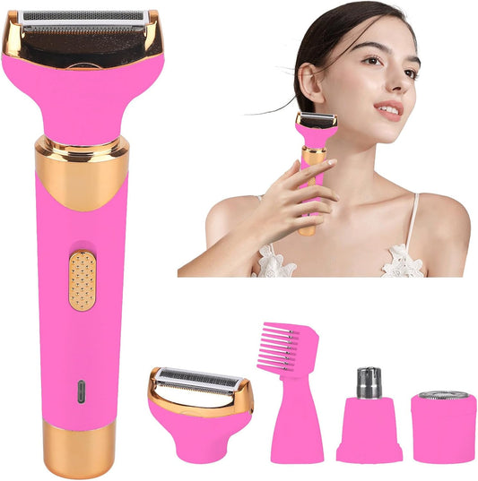 Electric Shaver for Women Men,Rechargeable Led Display Wet & Dry Electric Razor and Facial Hair Remover,4 in 1 Painless Ladies Body Razors for Nose Face Body Leg Bikini Arm Hair (Pink)