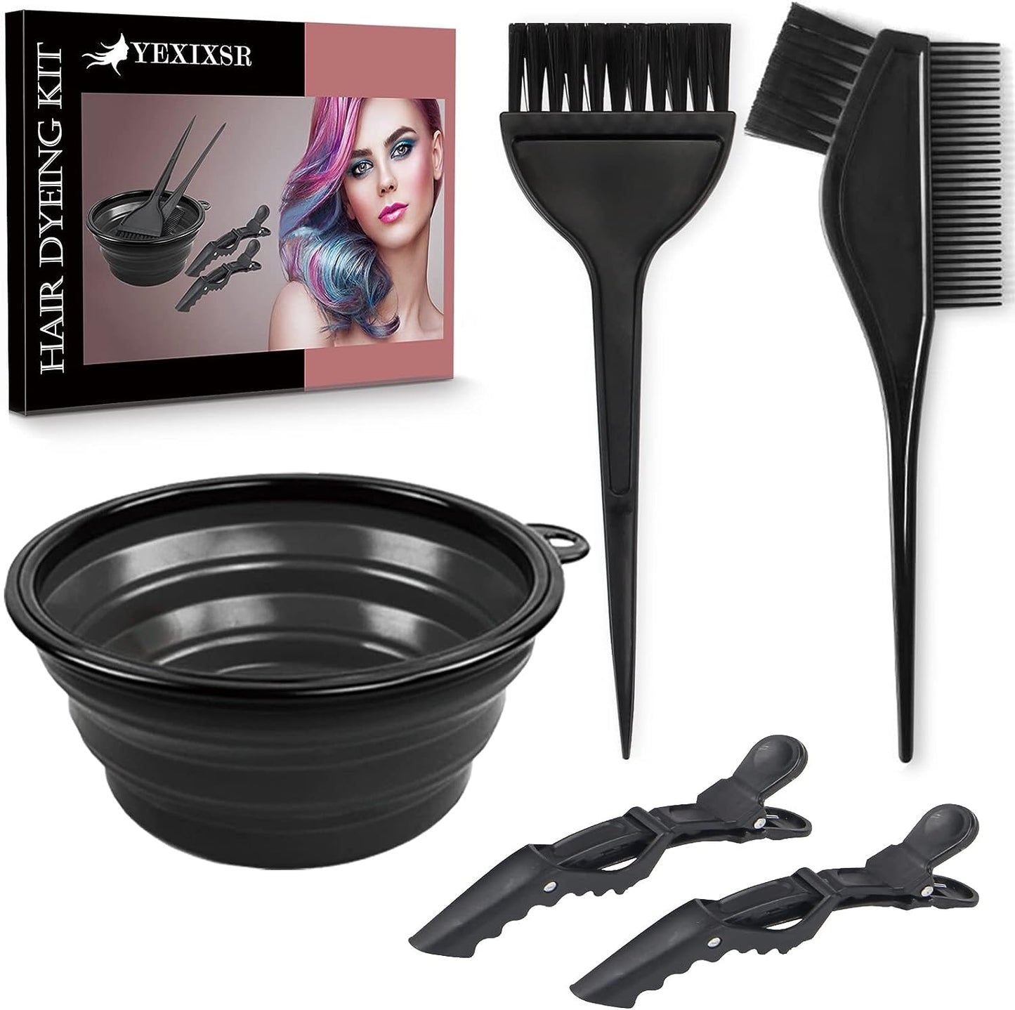 5Pcs Professional Salon Hair Coloring Dyeing Kit, Hair Bleach Dit Hair Coloring Products with Hair Dye Brush, Hair Color Bowl, Hair Clips