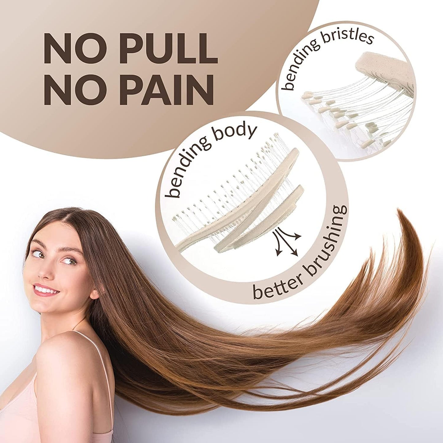 Eco Friendly Straw Hairbrush, Flexible Soft Pin Bristles, Detangling Wet/Dry Hair, Head Massaging Pro (Oatmeal)