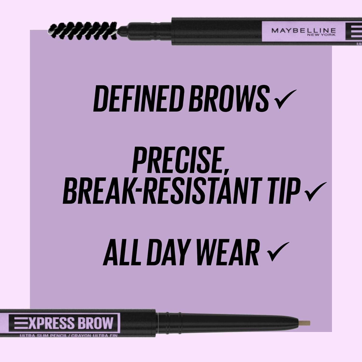 New York Eyebrow Pencil, Defines Eyebrows, Slim Precision Tip, Buildable Formula, Built-In Spoolie Brush, Brow Ultra Slim, Deep Brown