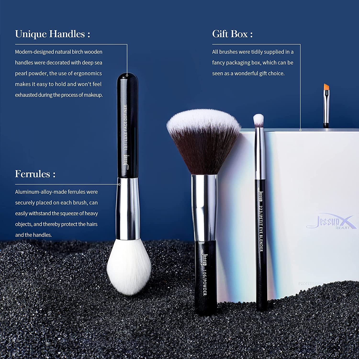25Pcs Professional Makeup Brush Set Foundation Powder Concealer Eyeshadow Blending Blush Highlighter Natural-Synthetic Hair Brushes (Black/Silver),T175