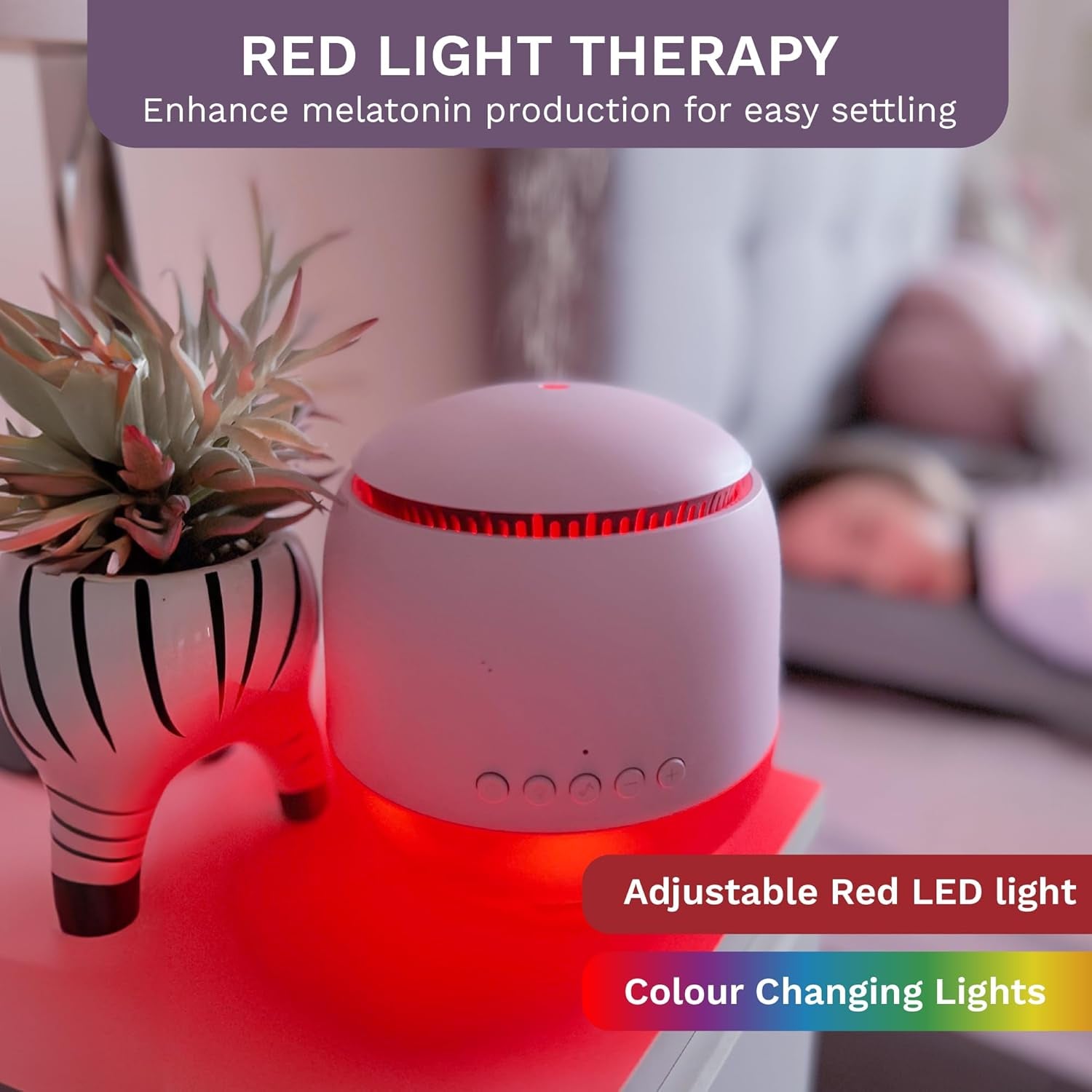 Aroma-Snooze Essential Oil Diffuser Vaporizer - Cool Mist Air Humidifier & White Noise Machine | 7-In-1 Aromatherapy Baby Sleep Aid, Purified Mist with 5 Soothing Sounds, LED Colours