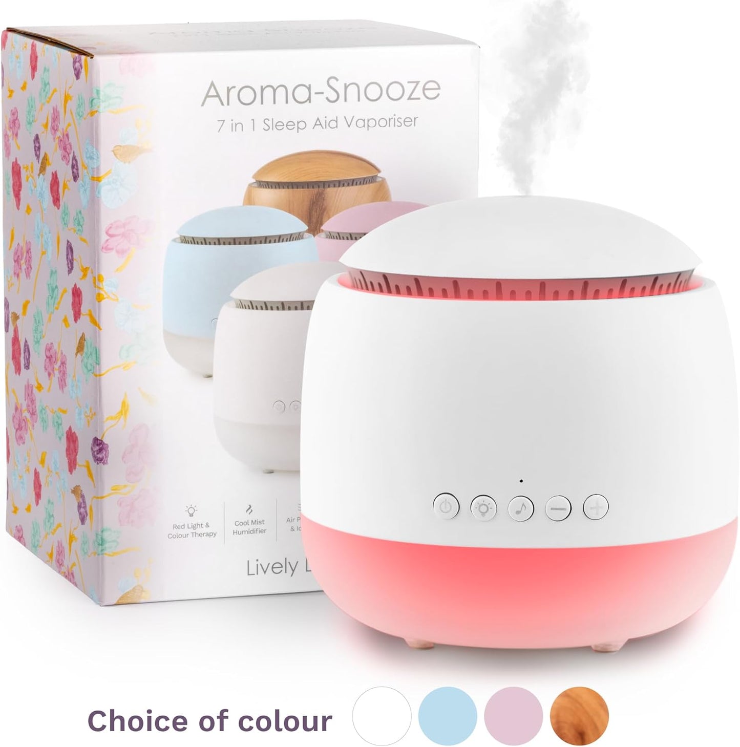 Aroma-Snooze Essential Oil Diffuser Vaporizer - Cool Mist Air Humidifier & White Noise Machine | 7-In-1 Aromatherapy Baby Sleep Aid, Purified Mist with 5 Soothing Sounds, LED Colours