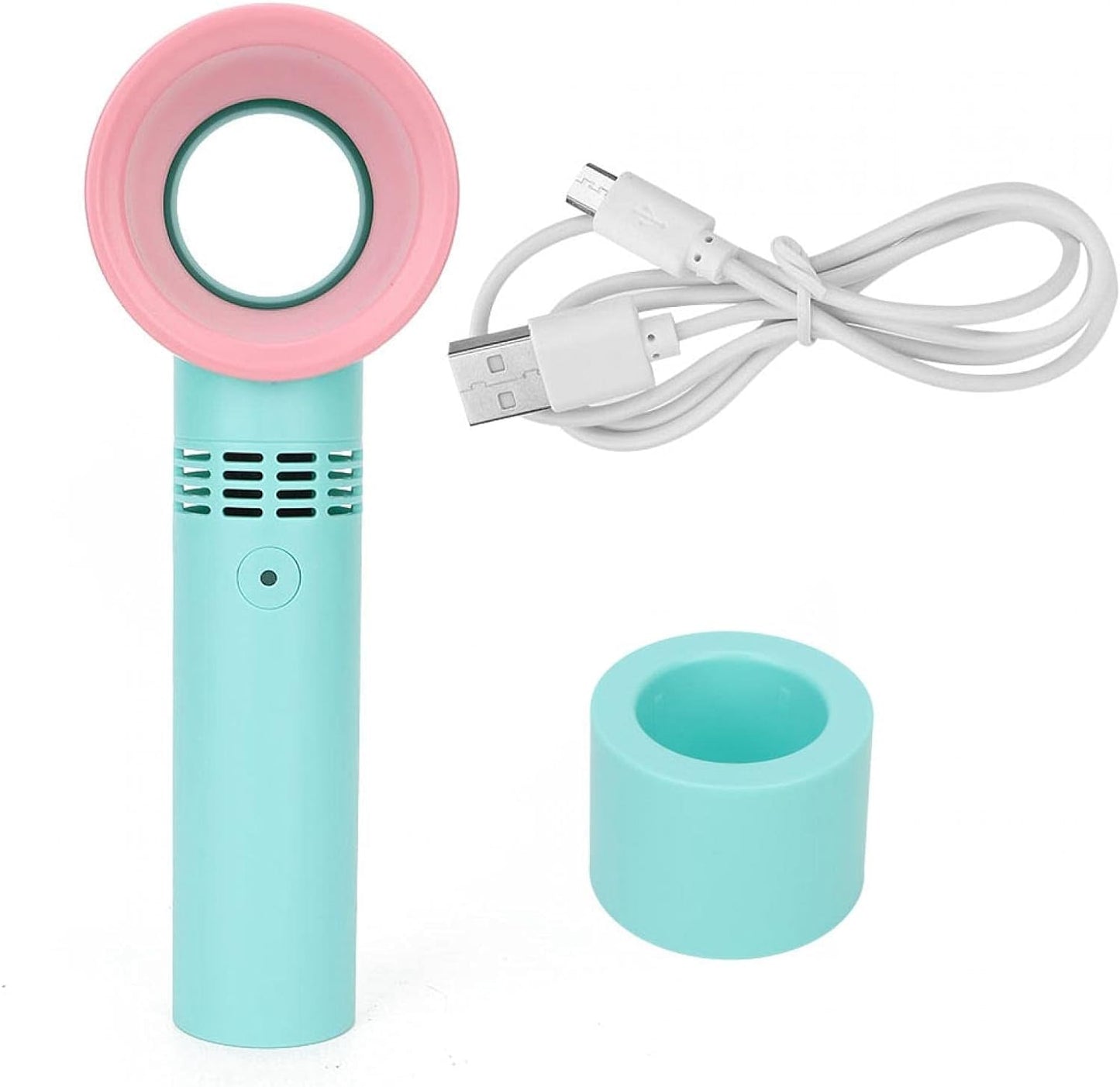 Mini Bladeless Eyelash Fan Dryer, Quiet Portable Mini USB Rechargeable Bladeless Hand Held Fan with Fixed Base Essential Eyelash Extension Supplies for Grafting False Eyelashes (Blue)