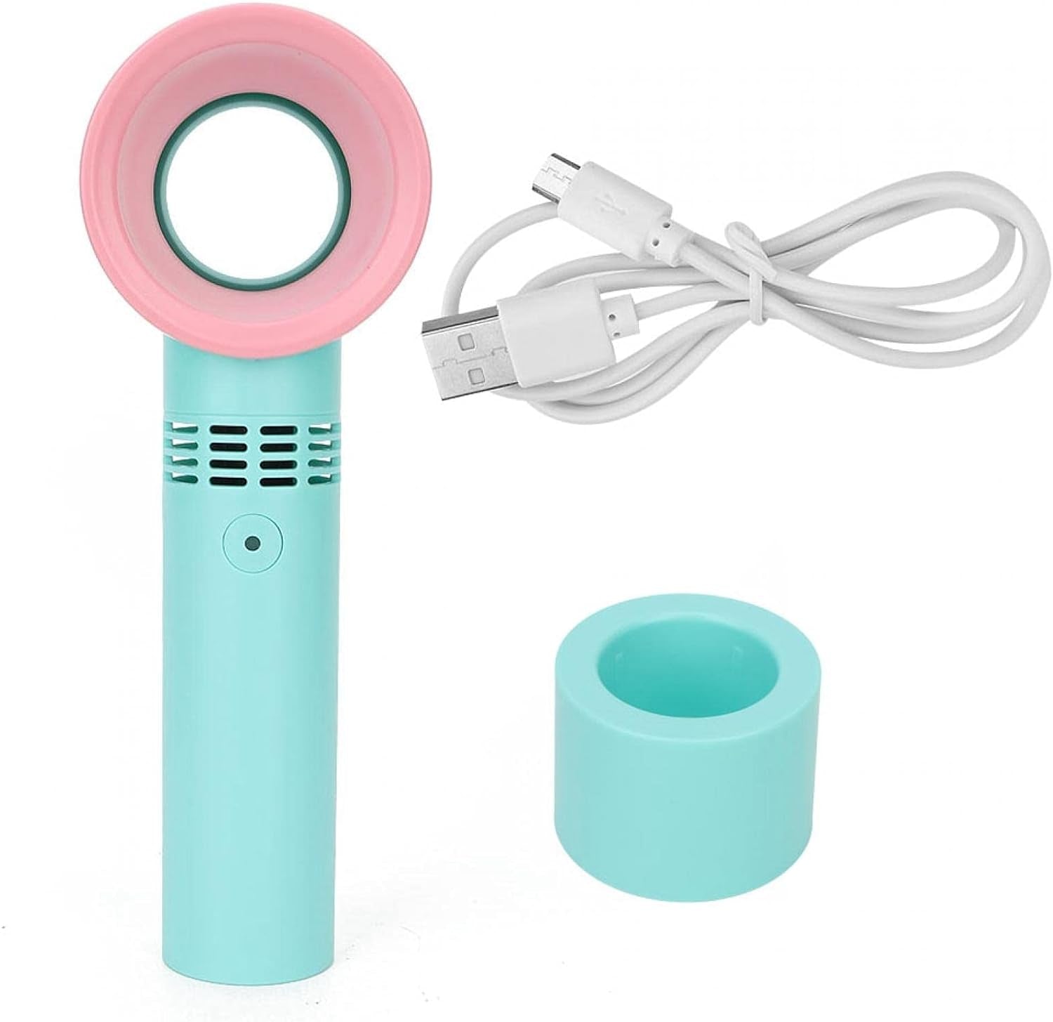 Mini Bladeless Eyelash Fan Dryer, Quiet Portable Mini USB Rechargeable Bladeless Hand Held Fan with Fixed Base Essential Eyelash Extension Supplies for Grafting False Eyelashes (Blue)