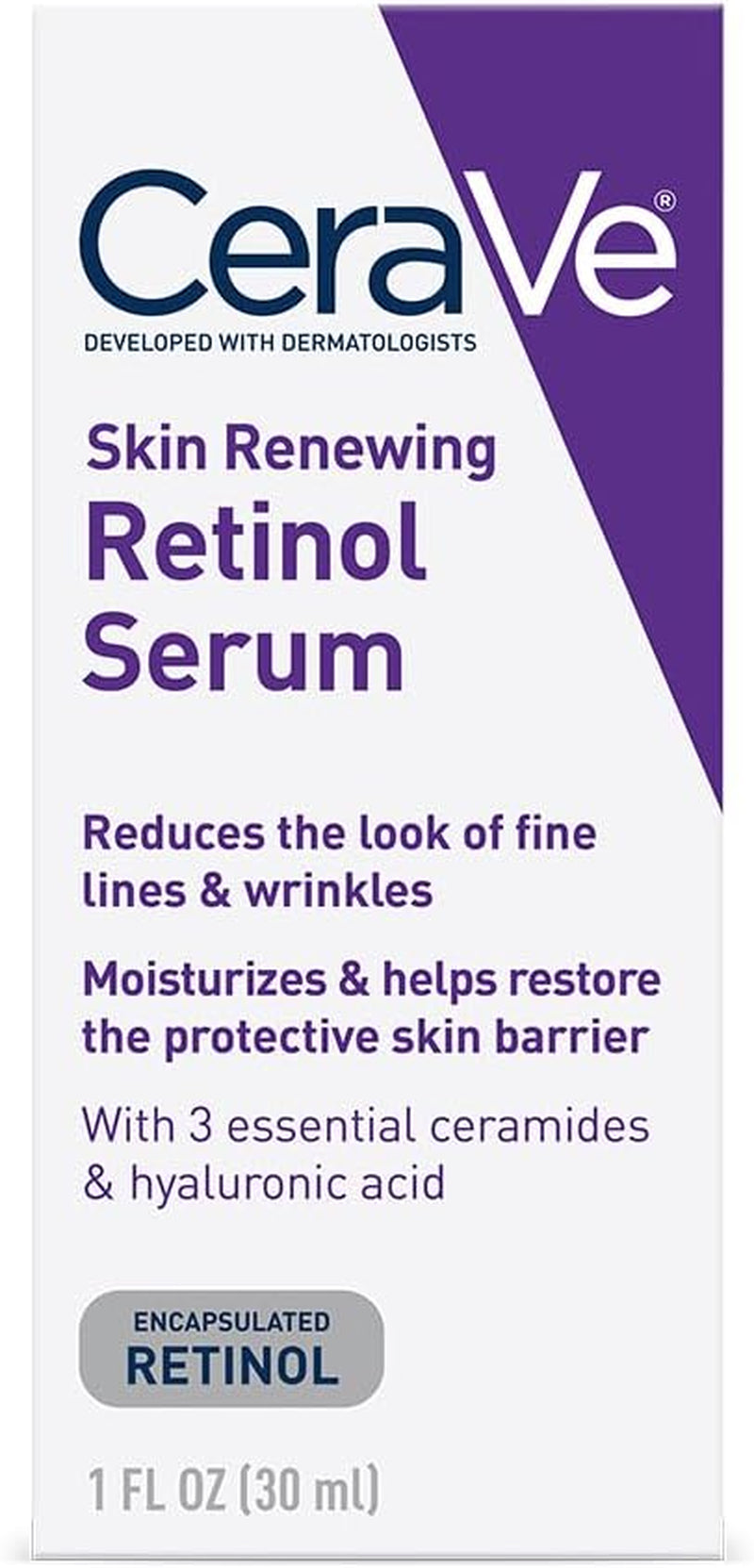 Cerave Skin Renewing Retinol Serum 30Ml, Nourising Anti-Ageing Serum for Younger Looking Skin, Anti-Wrinkle Serum for Fine Lines with Encapsulated Retinol, Hyaluronic Acid + 3 Essential Ceramides