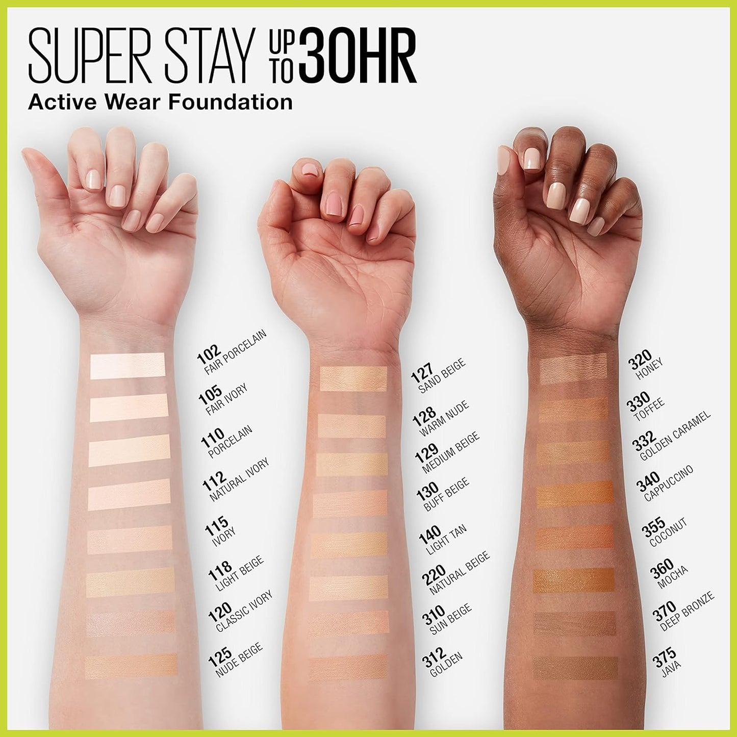 Super Stay Full Coverage Liquid Foundation Active Wear Makeup, up to 30Hr Wear, Transfer, Sweat & Water Resistant, Matte Finish, Golden, 1 Count