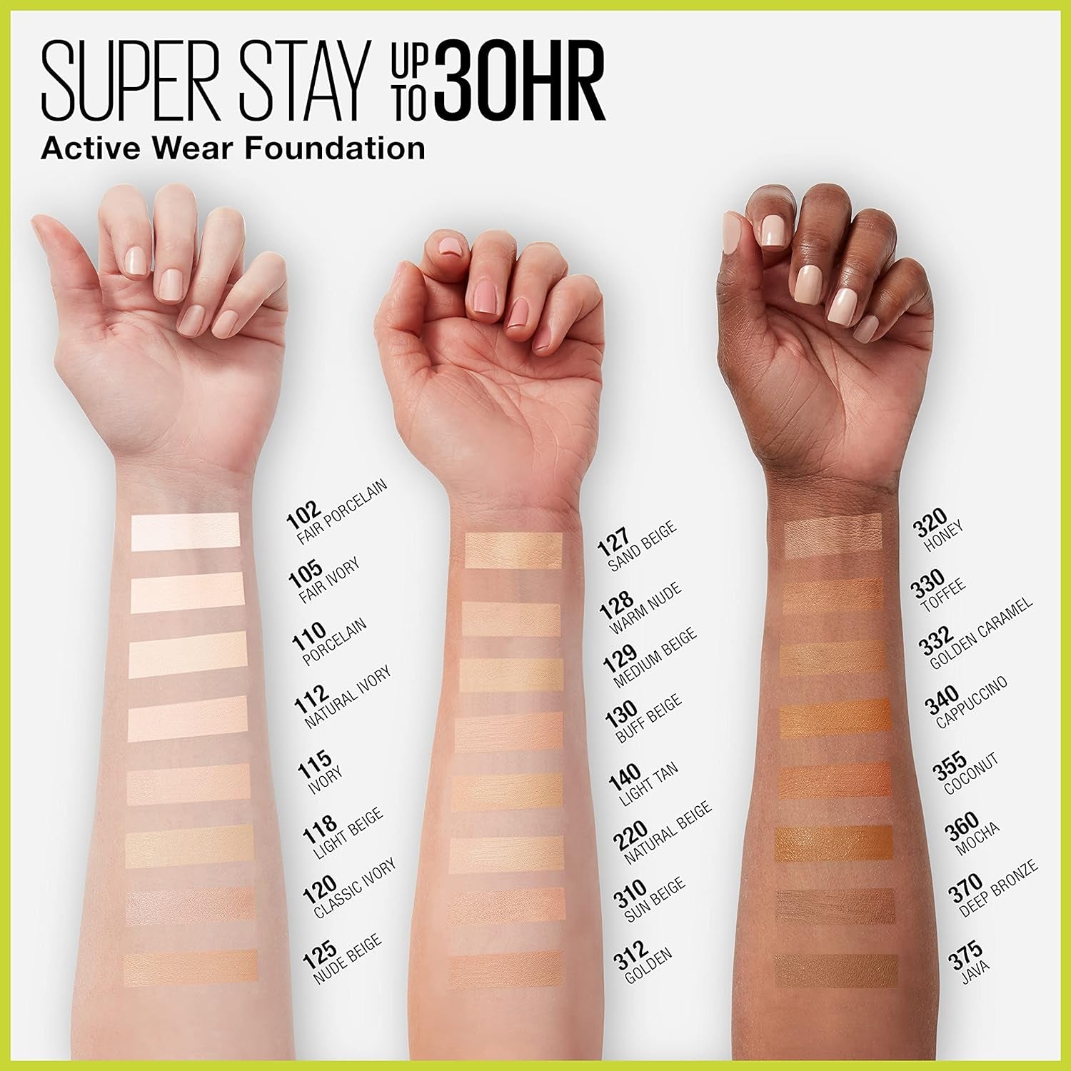 Super Stay Full Coverage Liquid Foundation Active Wear Makeup, up to 30Hr Wear, Transfer, Sweat & Water Resistant, Matte Finish, Golden, 1 Count