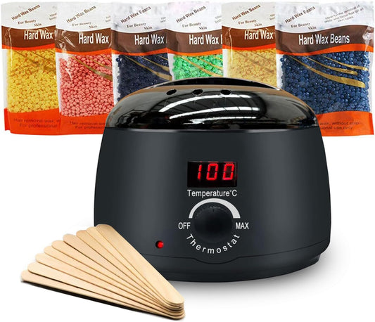 Digital Waxing Kit - Professional Hair Removal for Women and Men - Hard Wax Melt Warmer with Digital Display - Ideal for Sensitive Skin, Eyebrows, Face, Underarms, Brazilian, Bikini, Legs