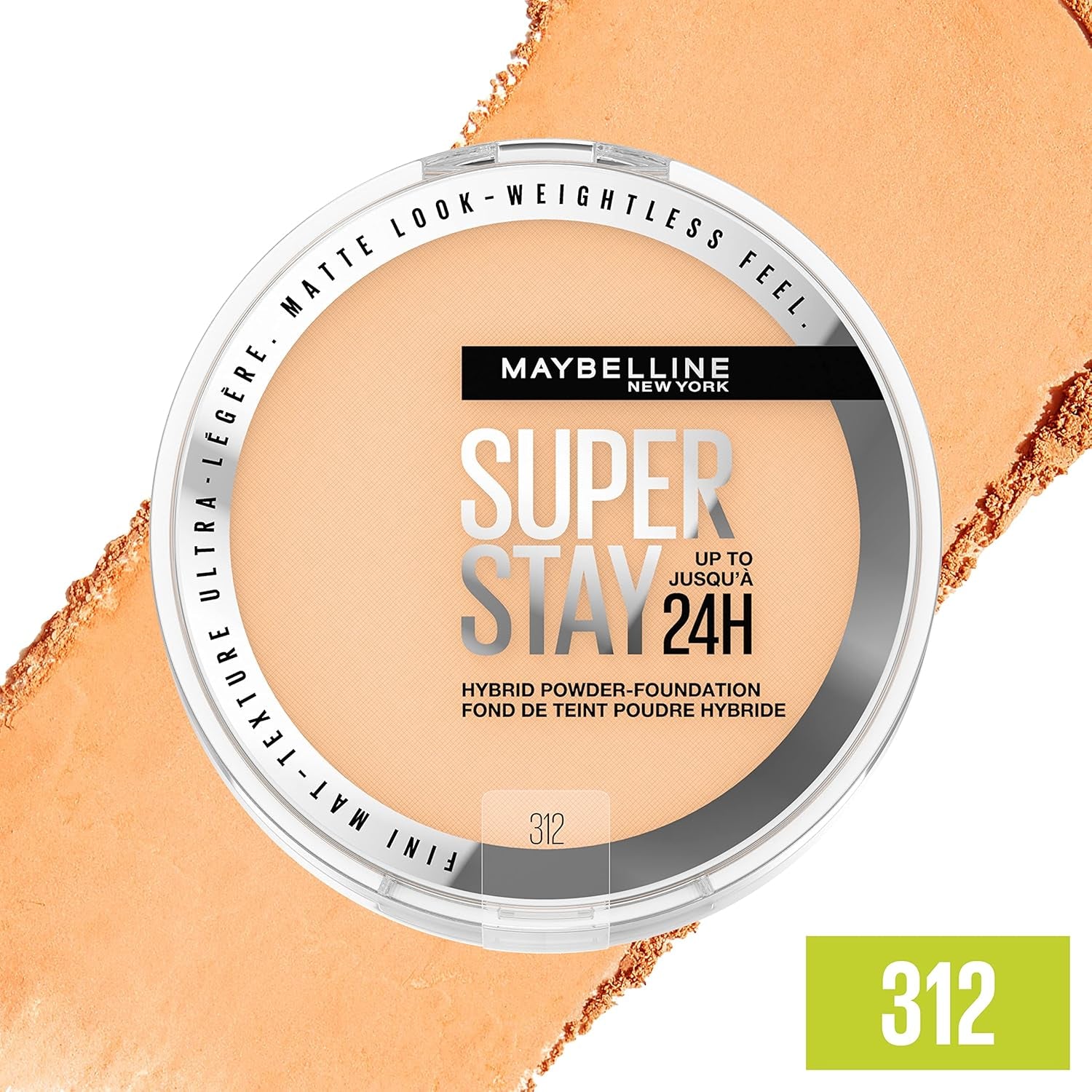 Super Stay up to 24HR Hybrid Powder-Foundation, Medium-To-Full Coverage Makeup, Matte Finish, 312, 1 Count