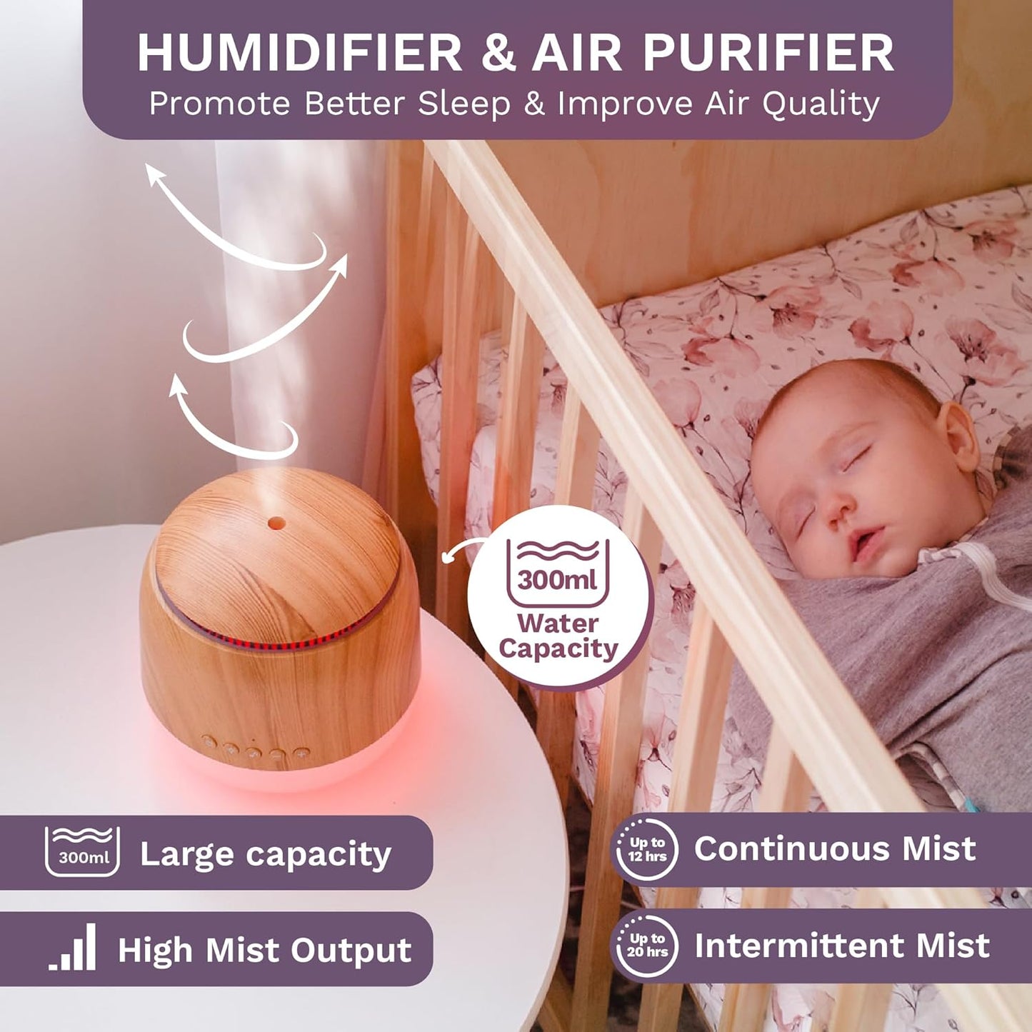 Aroma-Snooze Essential Oil Diffuser Vaporizer - Cool Mist Air Humidifier & White Noise Machine | 7-In-1 Aromatherapy Baby Sleep Aid, Purified Mist with 5 Soothing Sounds, LED Colours