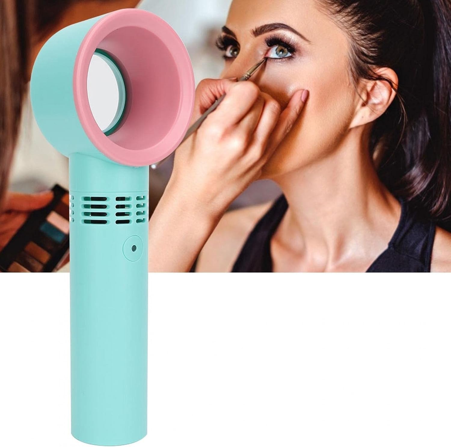 Mini Bladeless Eyelash Fan Dryer, Quiet Portable Mini USB Rechargeable Bladeless Hand Held Fan with Fixed Base Essential Eyelash Extension Supplies for Grafting False Eyelashes (Blue)