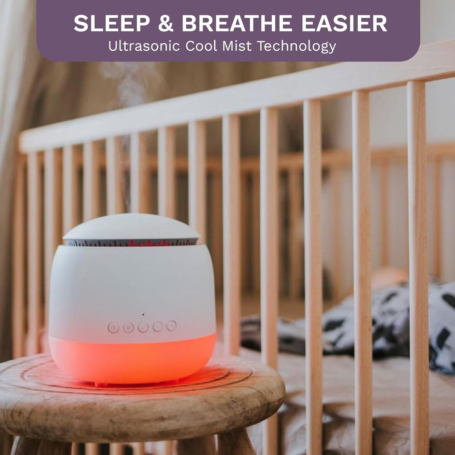 Aroma-Snooze Essential Oil Diffuser Vaporizer - Cool Mist Air Humidifier & White Noise Machine | 7-In-1 Aromatherapy Baby Sleep Aid, Purified Mist with 5 Soothing Sounds, LED Colours