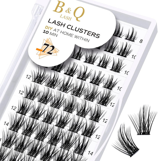 Lash Clusters D Curl 10Mm DIY Eyelash Extensions 72 Clusters Lashes C D Curl LASH Wispy Individual Lashes Eyelash Clusters Extensions Individual Lashes Cluster DIY (B28,8-16Mix)