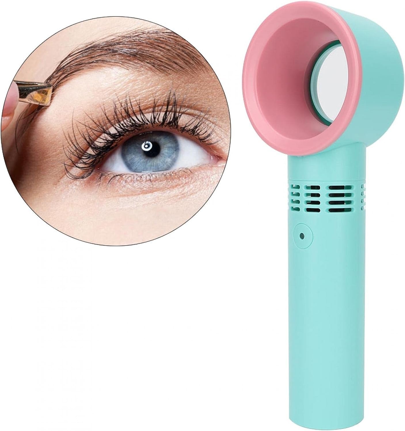 Mini Bladeless Eyelash Fan Dryer, Quiet Portable Mini USB Rechargeable Bladeless Hand Held Fan with Fixed Base Essential Eyelash Extension Supplies for Grafting False Eyelashes (Blue)