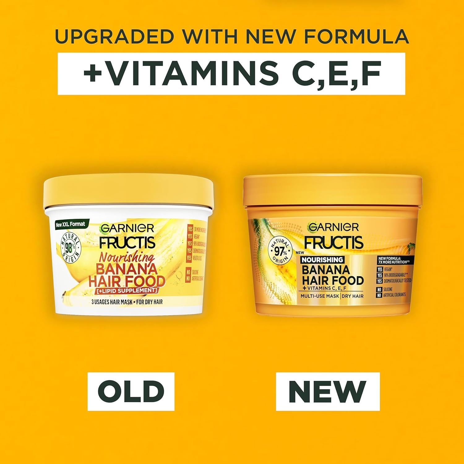 Fructis, 3-In-1 Hair Mask, Hydrating & Softening, Hair Food Banana, 390Ml