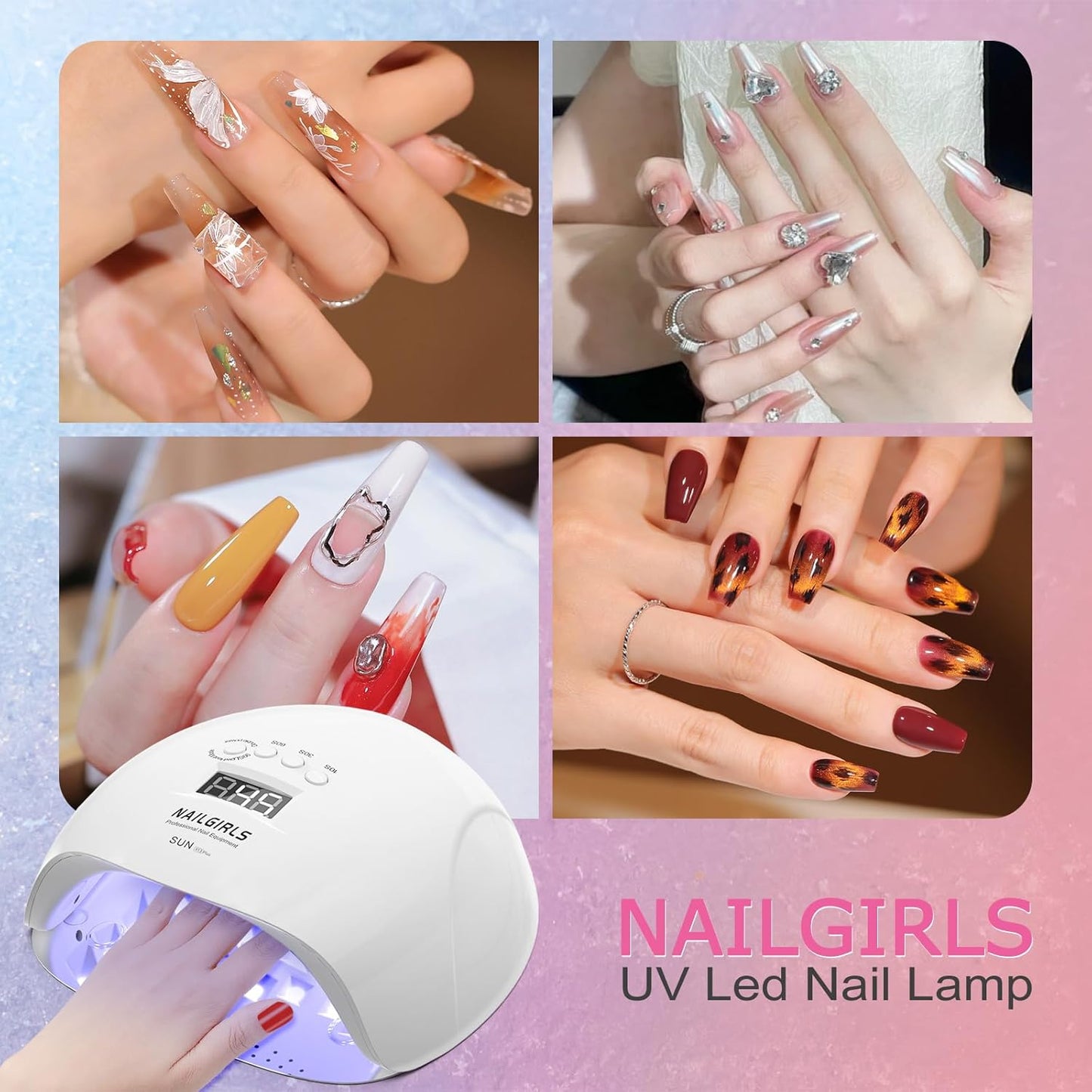 UV LED Nail Lamp,  150W Nail Dryer for Gel Nail Polish 4 Timer Setting with Automatic Sensor, UV Nail Light Curing Lamp for Home, Salon