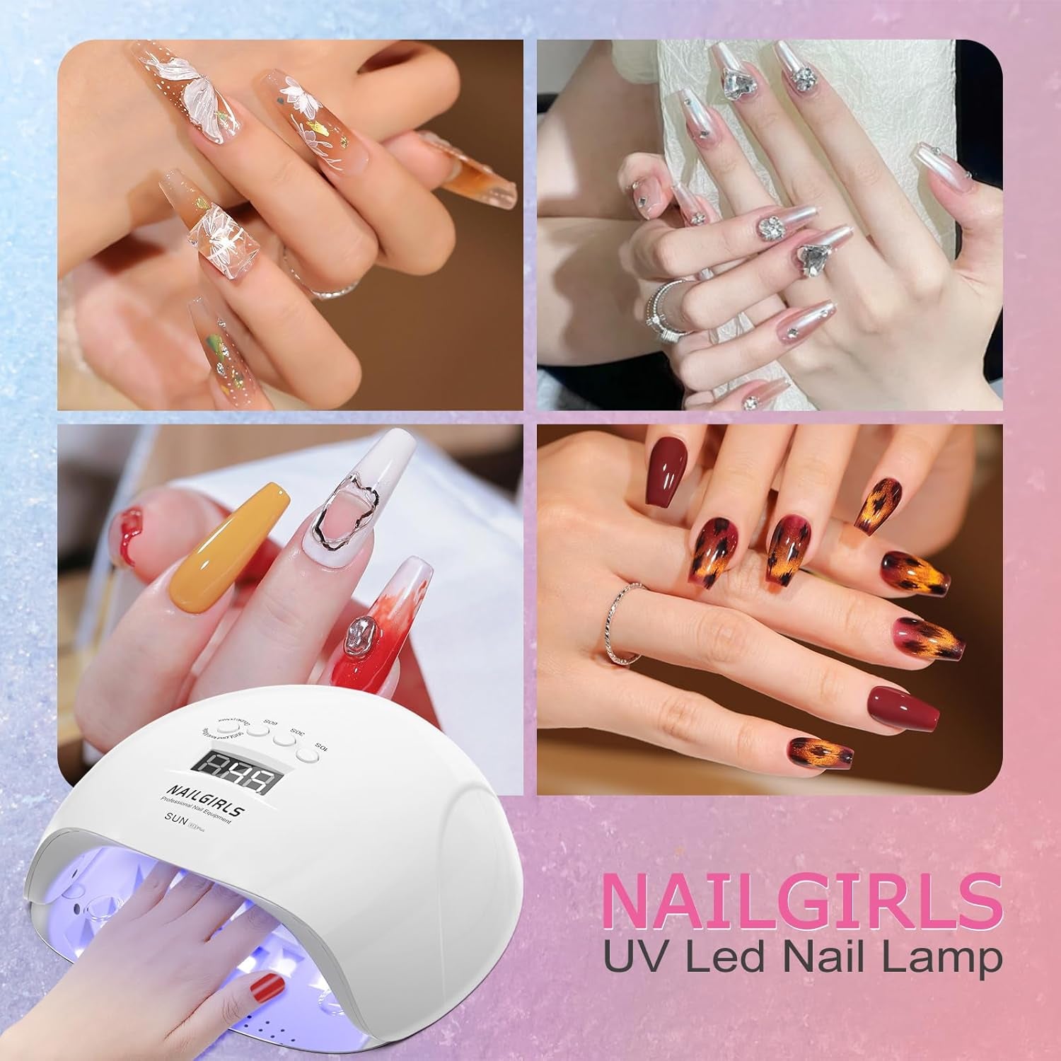 UV LED Nail Lamp,  150W Nail Dryer for Gel Nail Polish 4 Timer Setting with Automatic Sensor, UV Nail Light Curing Lamp for Home, Salon