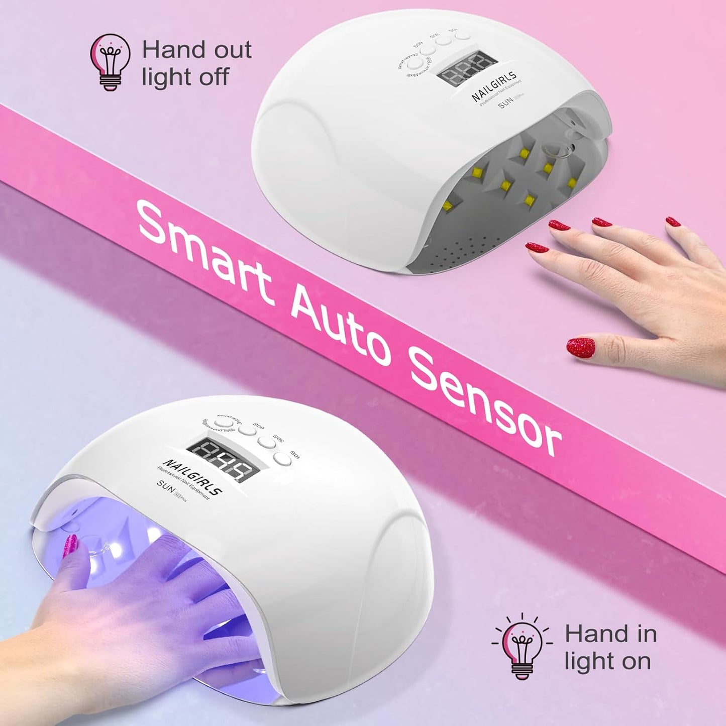UV LED Nail Lamp,  150W Nail Dryer for Gel Nail Polish 4 Timer Setting with Automatic Sensor, UV Nail Light Curing Lamp for Home, Salon