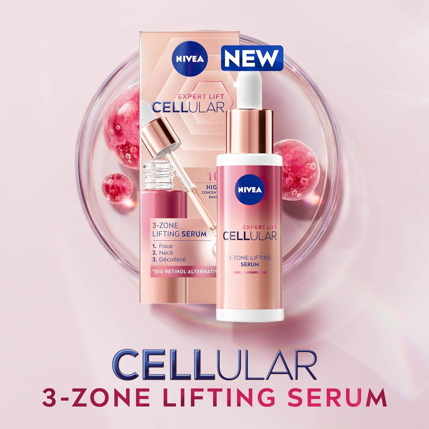 Cellular Expert Lift 3-Zone Lifting Face Serum 30Ml | anti Ageing with Bakuchiol | Firms Skin | Smoothes Fine Lines | Bio Retinol Face Serum Alternative | Lifting & Tightening Serum