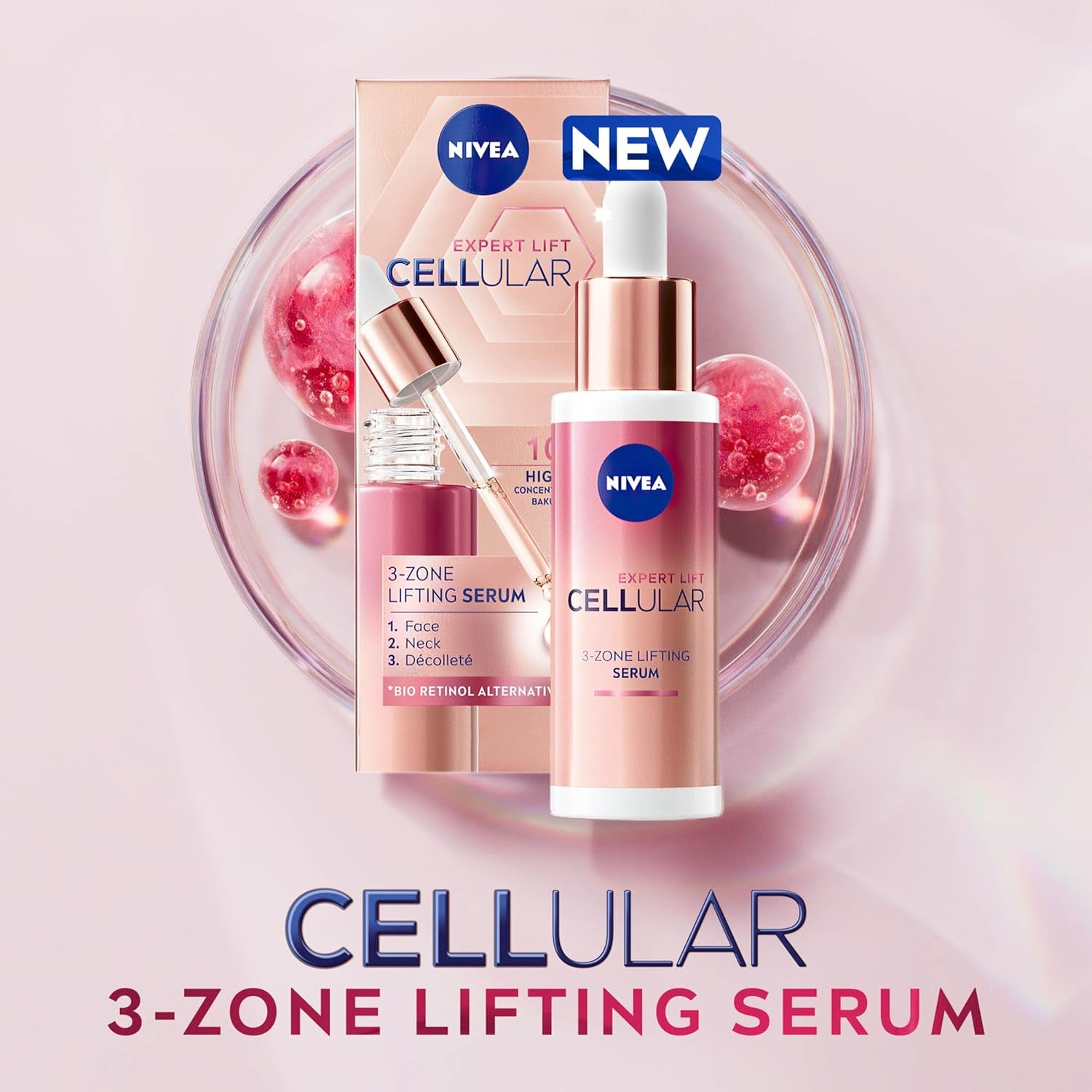 Cellular Expert Lift 3-Zone Lifting Face Serum 30Ml | anti Ageing with Bakuchiol | Firms Skin | Smoothes Fine Lines | Bio Retinol Face Serum Alternative | Lifting & Tightening Serum