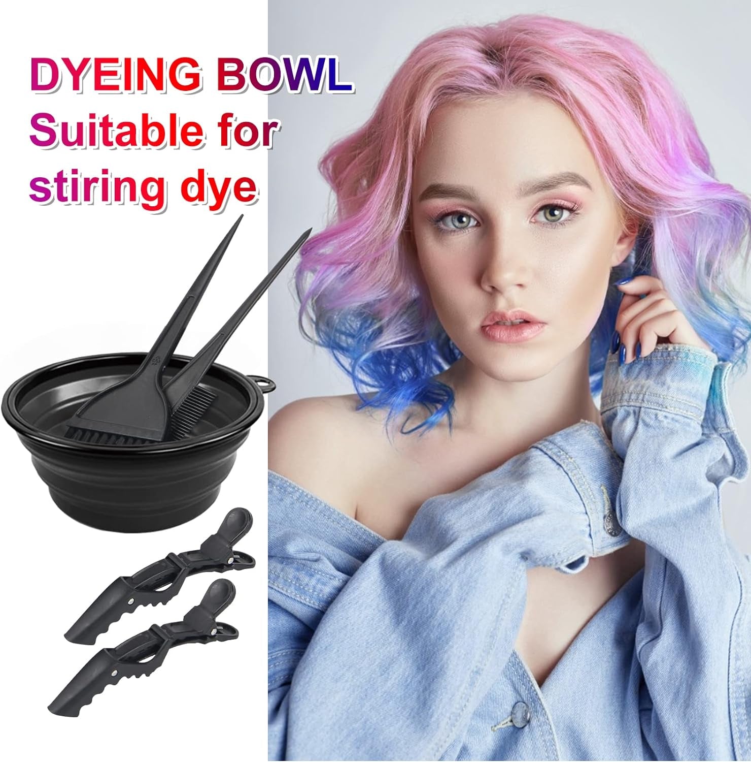 5Pcs Professional Salon Hair Coloring Dyeing Kit, Hair Bleach Dit Hair Coloring Products with Hair Dye Brush, Hair Color Bowl, Hair Clips