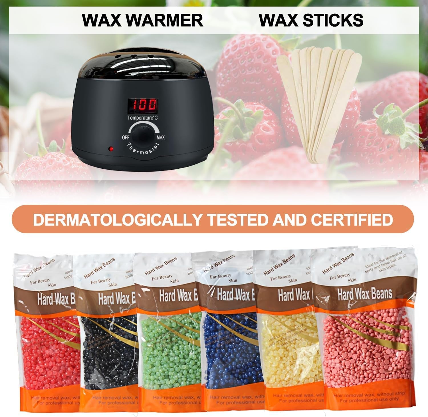 Digital Waxing Kit - Professional Hair Removal for Women and Men - Hard Wax Melt Warmer with Digital Display - Ideal for Sensitive Skin, Eyebrows, Face, Underarms, Brazilian, Bikini, Legs