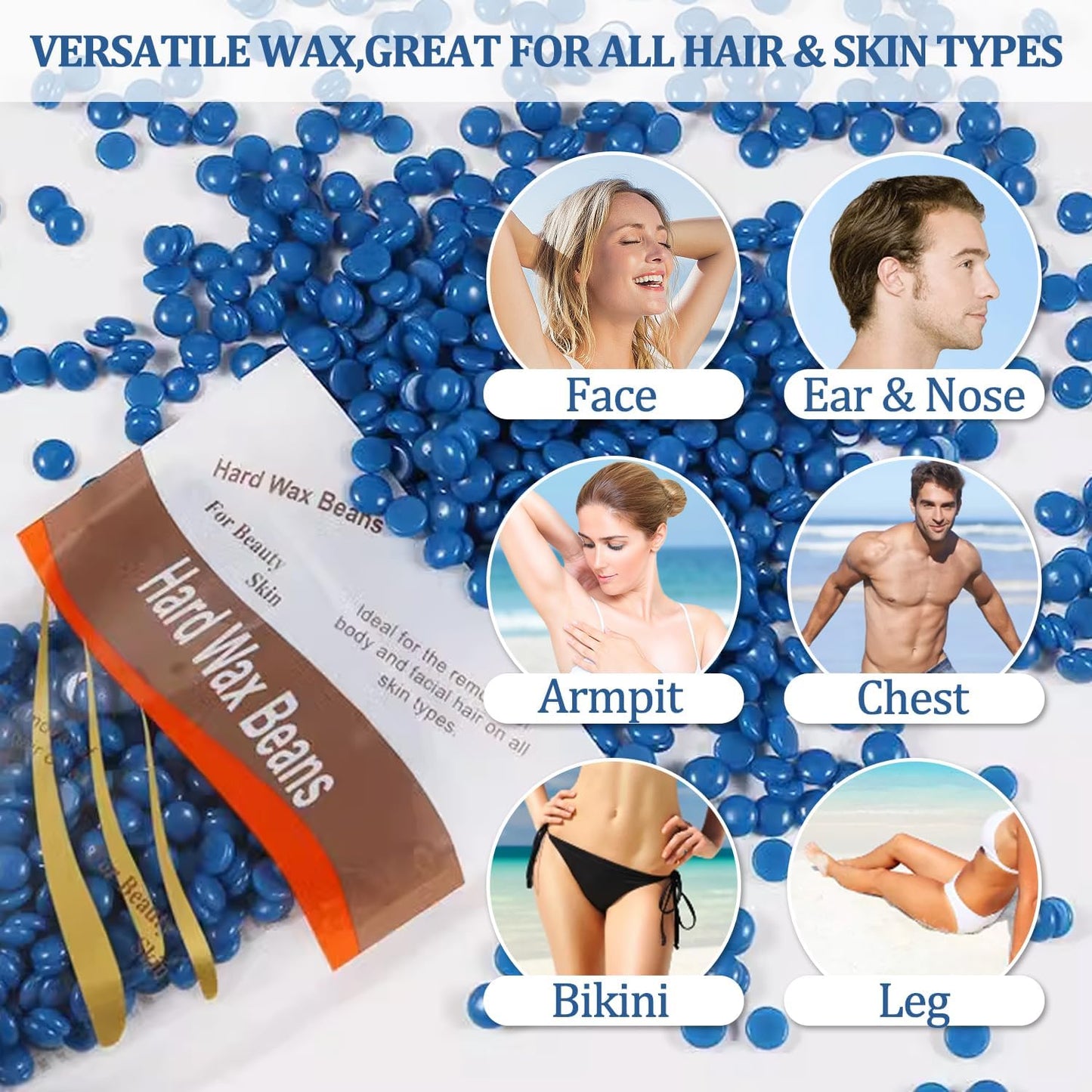 Digital Waxing Kit - Professional Hair Removal for Women and Men - Hard Wax Melt Warmer with Digital Display - Ideal for Sensitive Skin, Eyebrows, Face, Underarms, Brazilian, Bikini, Legs