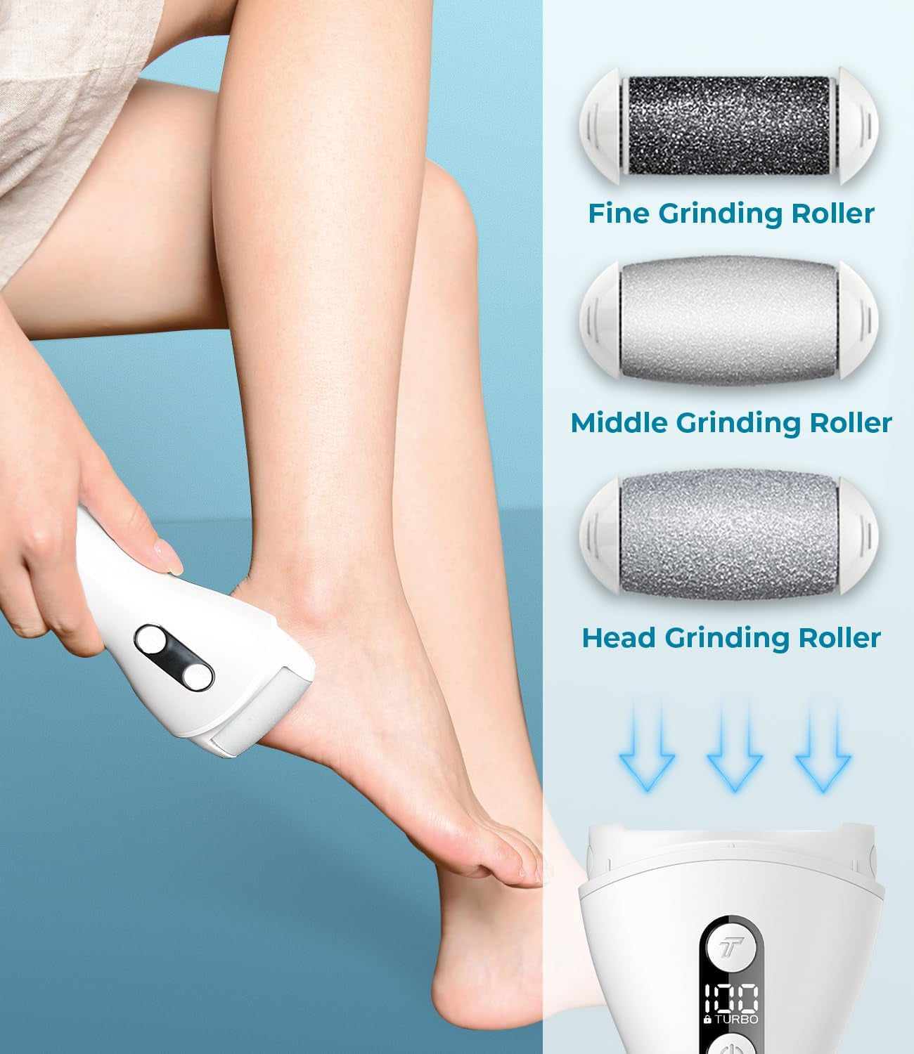 Electric Callus Remover for Feet, Rechargeable Foot File Electronic Pedicure Tools Kit for Calloused Removal, Waterproof Electric Foot Scrubber Duty Feet Care for Heels Dead, Heavy, Dry Skin