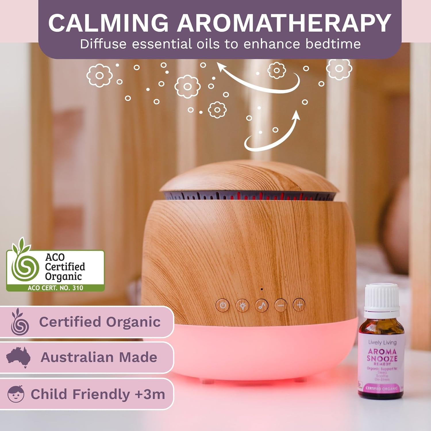Aroma-Snooze Essential Oil Diffuser Vaporizer - Cool Mist Air Humidifier & White Noise Machine | 7-In-1 Aromatherapy Baby Sleep Aid, Purified Mist with 5 Soothing Sounds, LED Colours